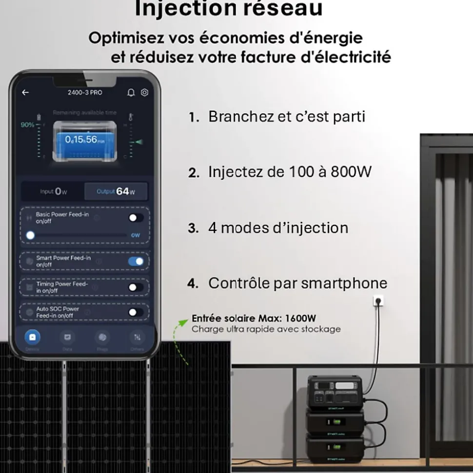 IZYWATT.eco 2048Wh injection réseau + panneau solaire pliant 400W