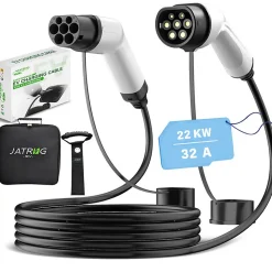 JATRHG câble de recharge 22kW / 32A triphasé, 8m, type 2 vers type 2, pour véhicules électriques et hybrides rechargeables