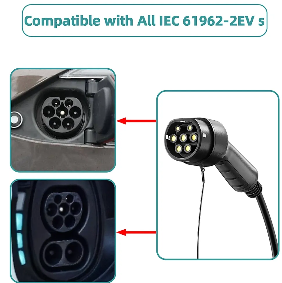 JATRHG câble de recharge 11kW / 16A triphasé, 12m, type 2 vers type 2, pour véhicules électriques et hybrides rechargeables