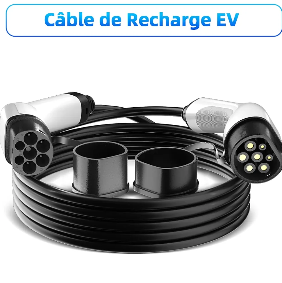 JATRHG câble de recharge 11kW / 16A triphasé, 12m, type 2 vers type 2, pour véhicules électriques et hybrides rechargeables