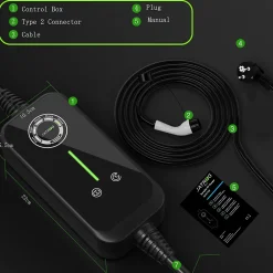 JATRHG P1 chargeur portable réglable de 3,6kW à 1,5kW / 16A à 8A monophasé, 7m, type 2, pour véhicules électriques