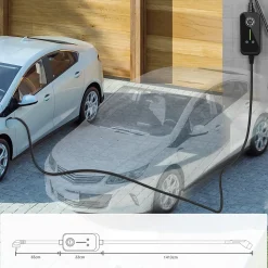 JATRHG P1 chargeur portable réglable de 3,6kW à 1,5kW / 16A à 8A monophasé, 15m, type 2, pour véhicules électriques