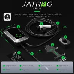 JATRHG S1 borne de recharge IP66 pour véhicules électriques, 11 kW / 16 A, triphasé, avec câble type 2 de 8 m