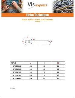 Kg de pointes Double Tête Acier brut 3.1X65 - 1 pièce