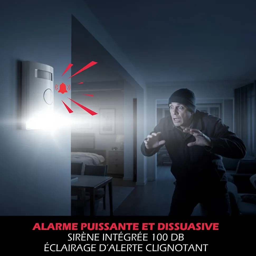 Kit Alarme autonome détection de mouvement Eclairage alerte détecteur ouverture et télécommande