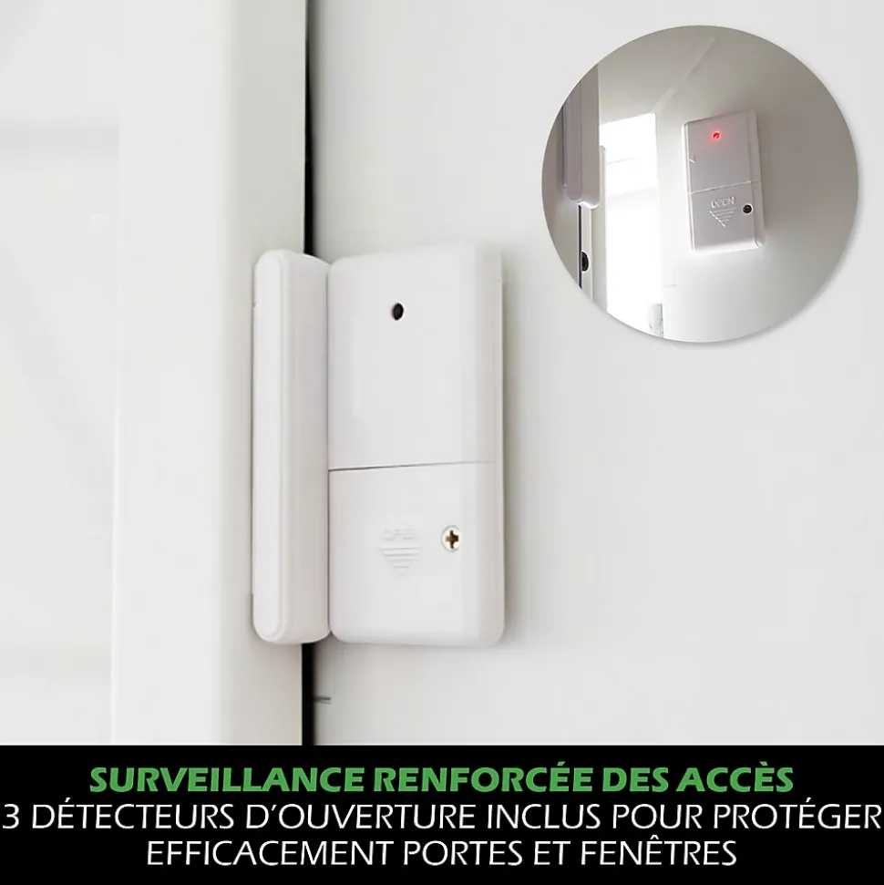 Kit Alarme autonome détection de mouvement Eclairage alerte détecteur ouverture et télécommande