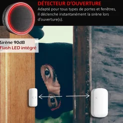 Kit Alarme Etendu Évolutif 868 Mhz connecté Wifi 2,4Ghz avec Sirène 90dB Flash LED intégré (9 zones détectées)