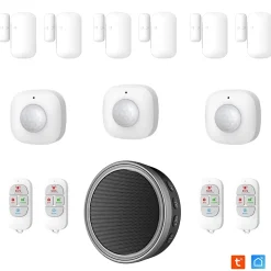Kit Alarme Etendu Évolutif 868 Mhz connecté Wifi 2,4Ghz avec Sirène 90dB Flash LED intégré (9 zones détectées)