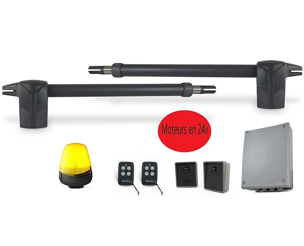 KIT- Automatisme de portail a battants - moteur 24V - AVEC batt. secours - systeme a verins - 250Kg - MYASTER 24 by PROTECO - 1502