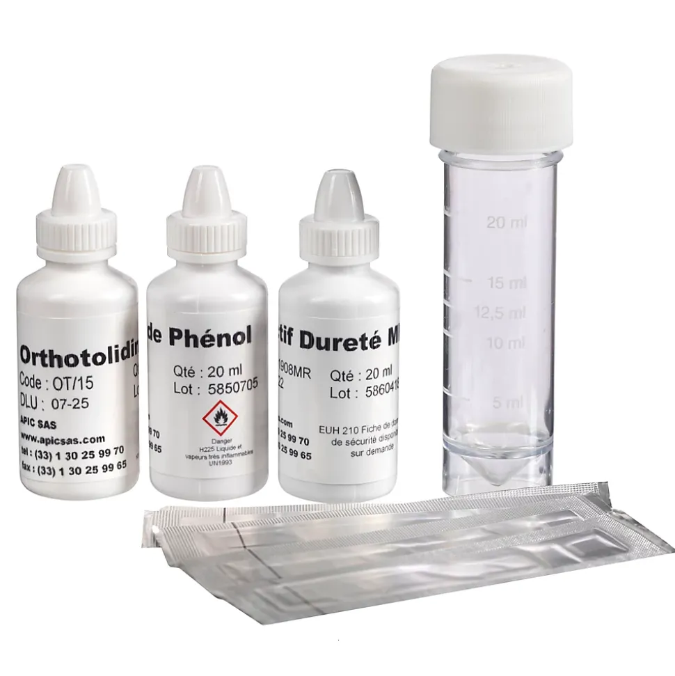 Kit d'analyses d'eau TH, PH, Nitrate, Chlore