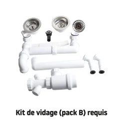 Kit de vidage B manuel évier avec panier acier inoxydable 1,5 ou 2 bacs