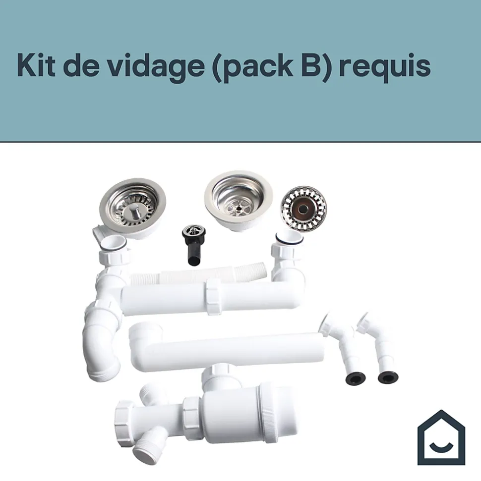 Kit de vidage B manuel évier avec panier acier inoxydable 1,5 ou 2 bacs