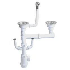 Kit de vidage B manuel évier avec panier acier inoxydable 1,5 ou 2 bacs