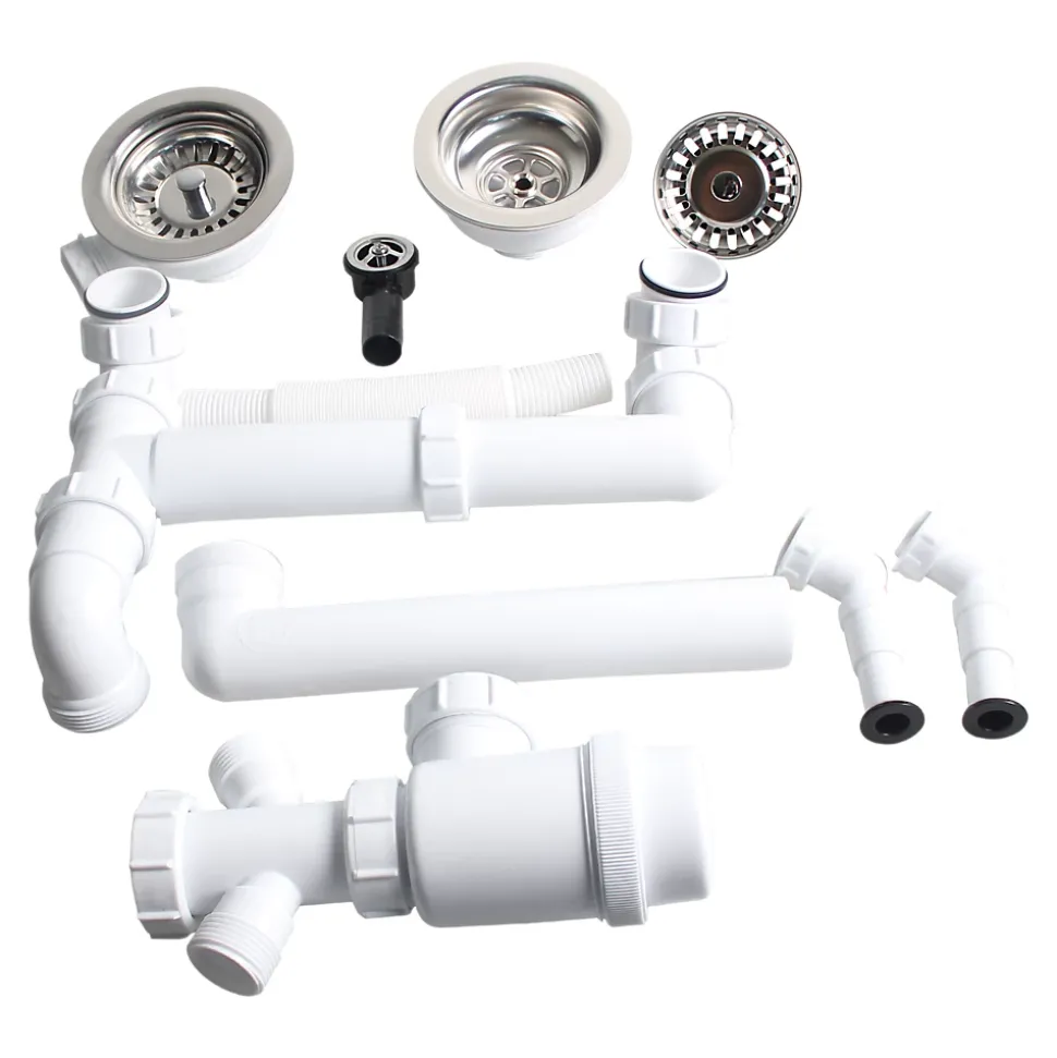 Kit de vidage B manuel évier avec panier acier inoxydable 1,5 ou 2 bacs