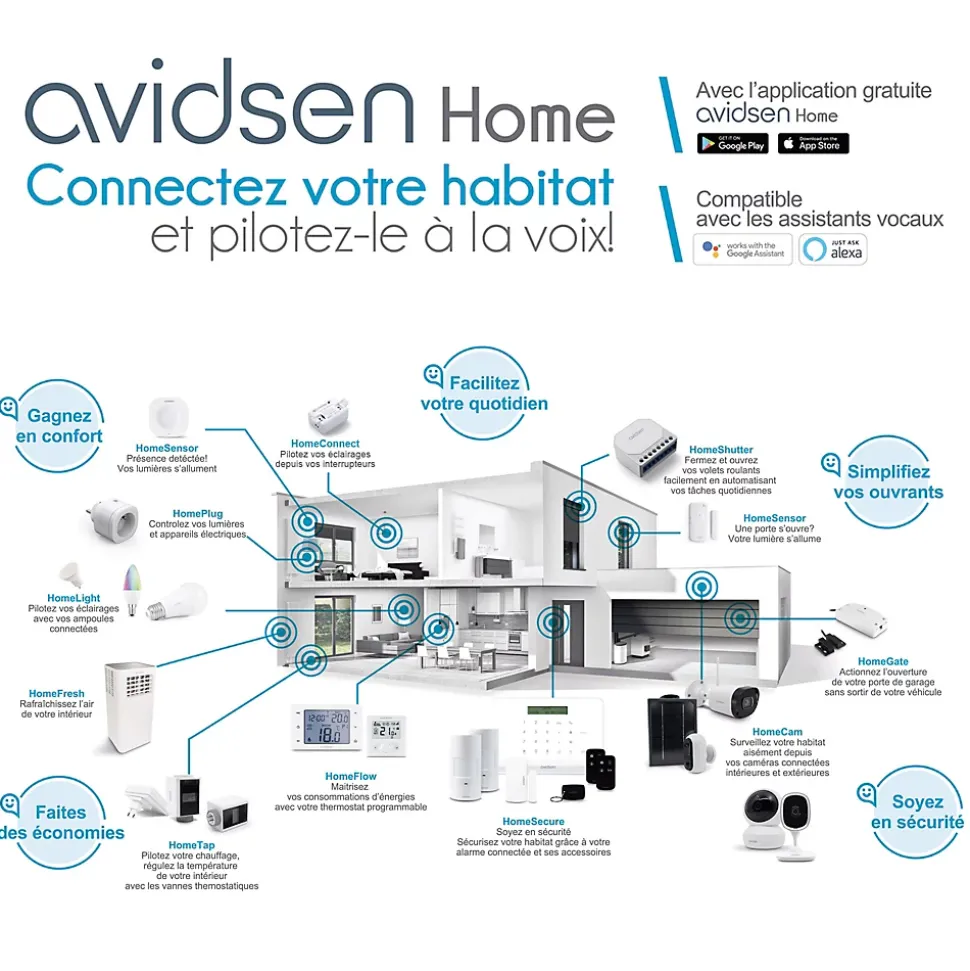Kit motorisation connectée à vérins pour portail à battants Teha Connect et son ampoule connectée