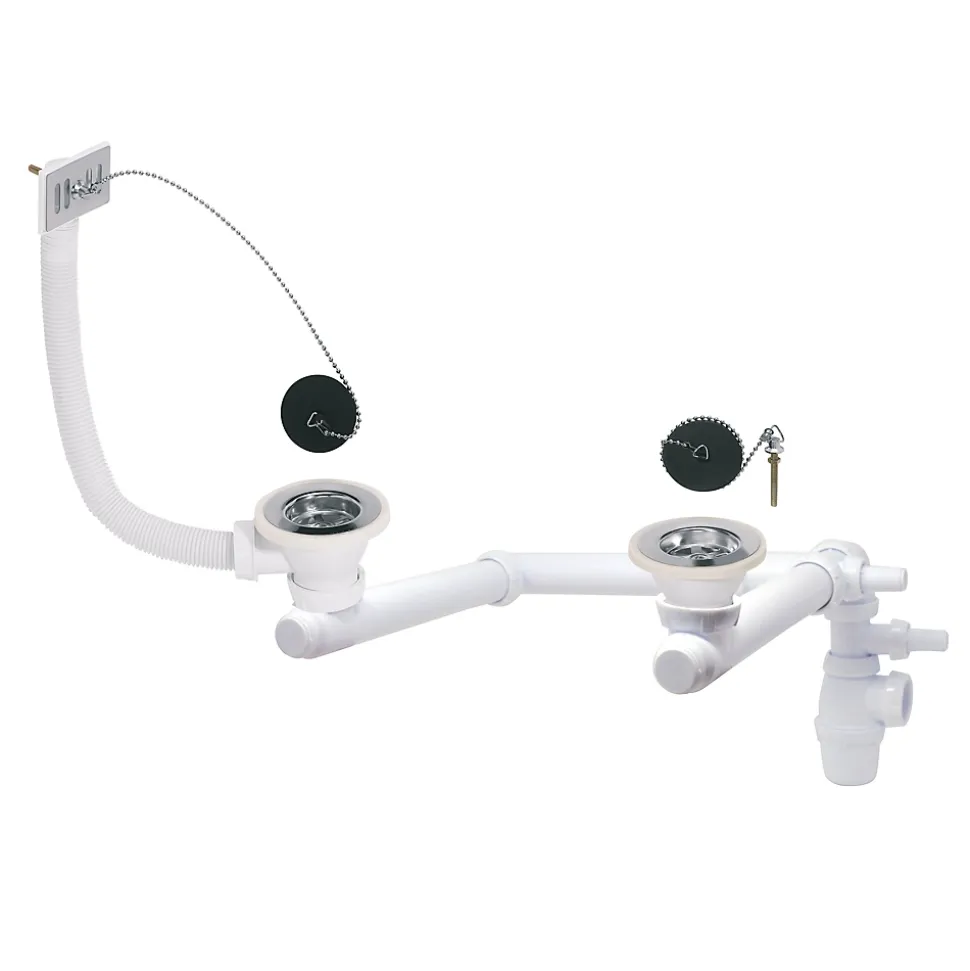 Kit pour évier avec siphon réglable blanc 60mm, bouchon et trop-plein Wirquin