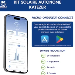 Kit Solaire KATEZER Connecté 840W - Prêt à Brancher - PV Bifacial - Installation Facile - Suivi Direct - Pose : Sol, Mur, Balcon