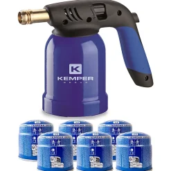 Lampe a souder Coque Acier Allumage piezo + 6 Cartouches de gaz 190gr STOP GAZ Perçables KEMPER