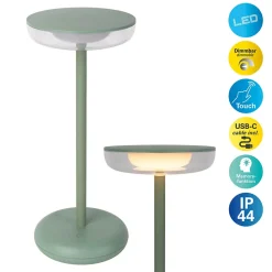 Lampe de table à accu PASI intérieur extérieur métal plastique rose intensité variable tactile fonction mémoire hauteur 26cm