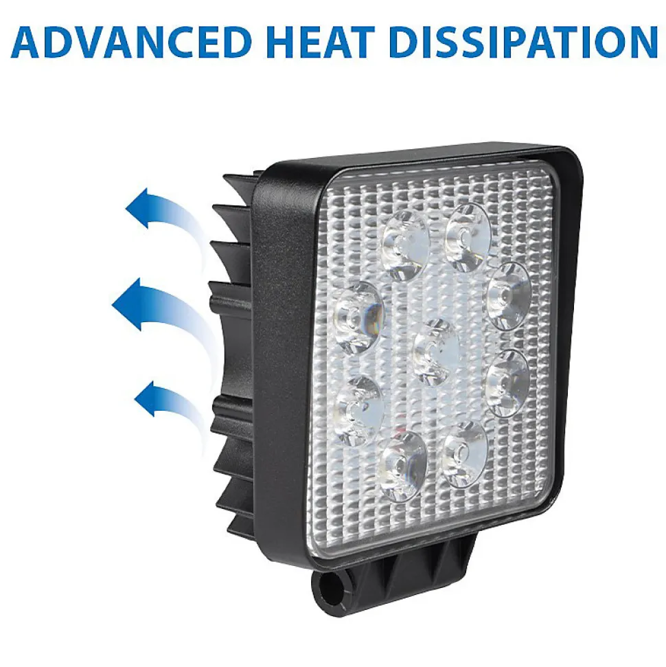 Lampe de travail carrée 12/24 V, 27 W et 1 800 lumens, IP67. Noir