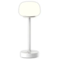 Lampe LED à accu/de table 'PINA' 30 cm de haut, en métal (blanc) et verre (blanc), LEDs intégrés, blanc chaud