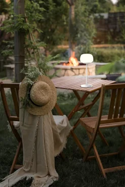 Lampe LED à accu/de table 'PINA' 30 cm de haut, en métal (blanc) et verre (blanc), LEDs intégrés, blanc chaud