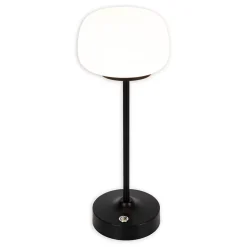 Lampe LED à accu/de table 'PINA' 30 cm de haut, en métal (noir) et verre (blanc), LEDs intégrés, blanc chaud