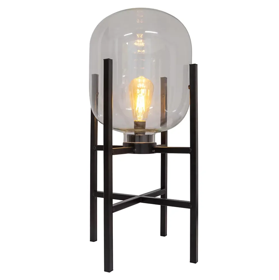 Lampe LED sur socle 'LORA' hauteur 58 cm, en métal et verre, en métal noir et verre clair, pour l'intérieur et l'extérieur