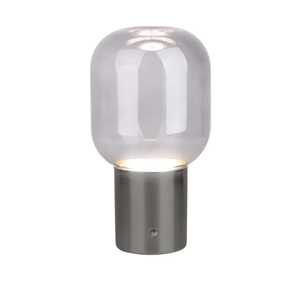 Lampe table accu ALBERO métal chromé verre LED fixes dimmable capteur tactile hauteur 25cm