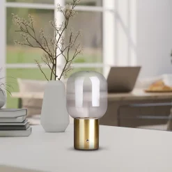 Lampe table accu ALBERO métal laiton verre LED fixes dimmable capteur tactile hauteur 25cm