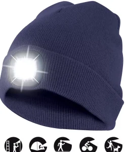 LIGHTHOUSE : Bonnet avec frontale LED rechargeable. Bleu