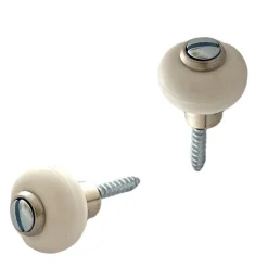 Lot de 2 butoirs MADE IN FRANCE couleur argent avec vis. Corps en zamak nickelé et bague amortisseur blanche en élastomère. Diamèt