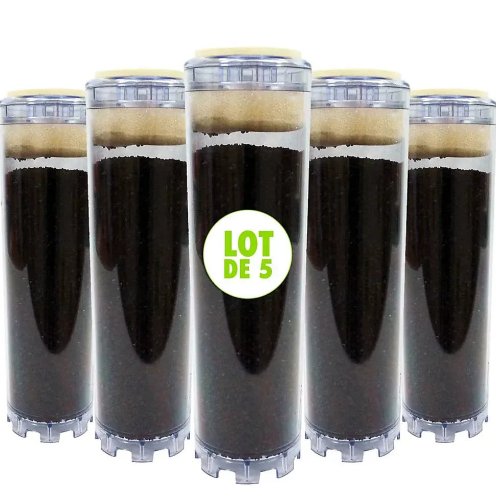 Lot de 5 Cartouches au Charbon Actif 9 pouces 3/4 - Elimination du Chlore / Mauvais Goût et Odeurs pour l'Eau de Boisson