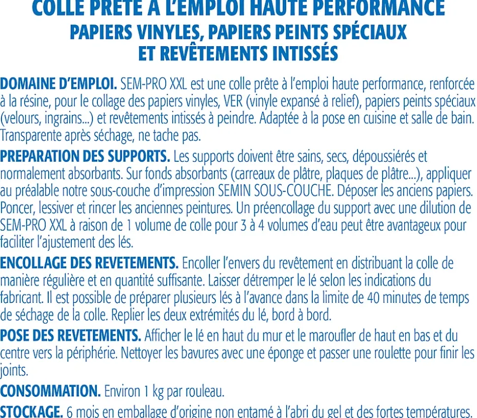 Lot de 5 Colles Papiers Peints en Pâte Semin Sem-Pro XXL, Prêt à l'Emploi, Seau de 5 kg