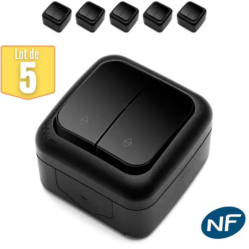 Lot de 5 Double va et vient étanche IP54 - Viko by Panasonic - Noir - NF