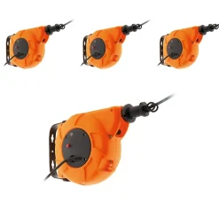 Lot de 4 enrouleurs muraux câble HO5VV-F 3G1mm² 11m + 2m - Orange - Zenitech