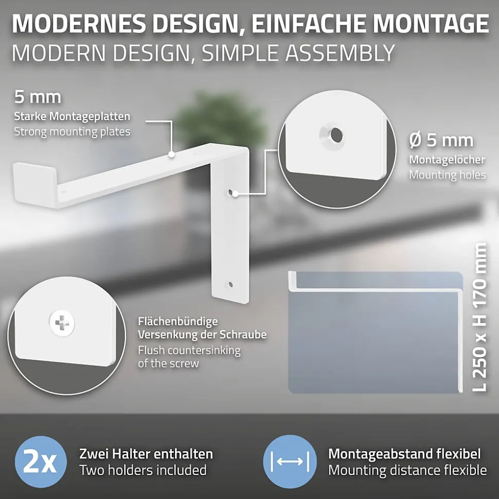 Lot de 2 Equerres d'Etagere murale support robuste en métal blanc