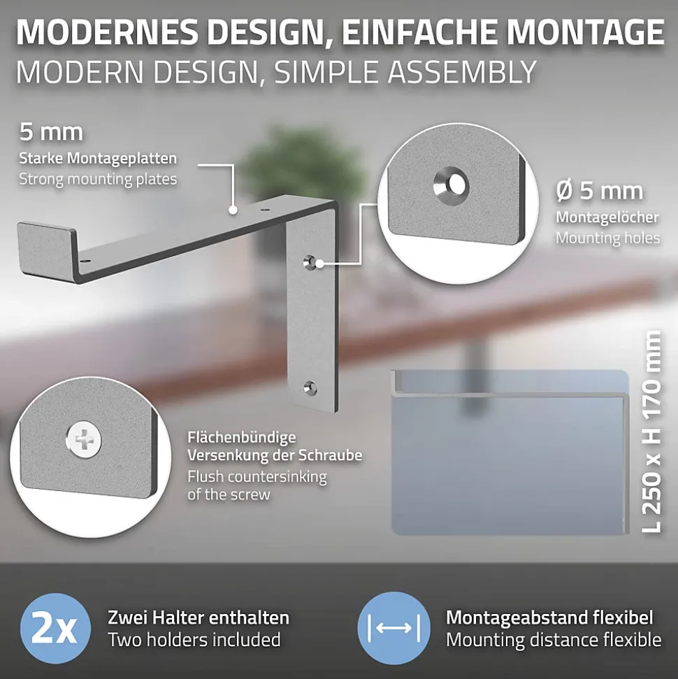 Lot de 2 Equerres d'Etagere murale support robuste en métal gris
