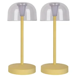 Lot de 2 lampes de table LED rechargeables 'Gomba' pour l'extérieur et l'intérieur, en métal et plastique jaune, hauteur 18,5 cm