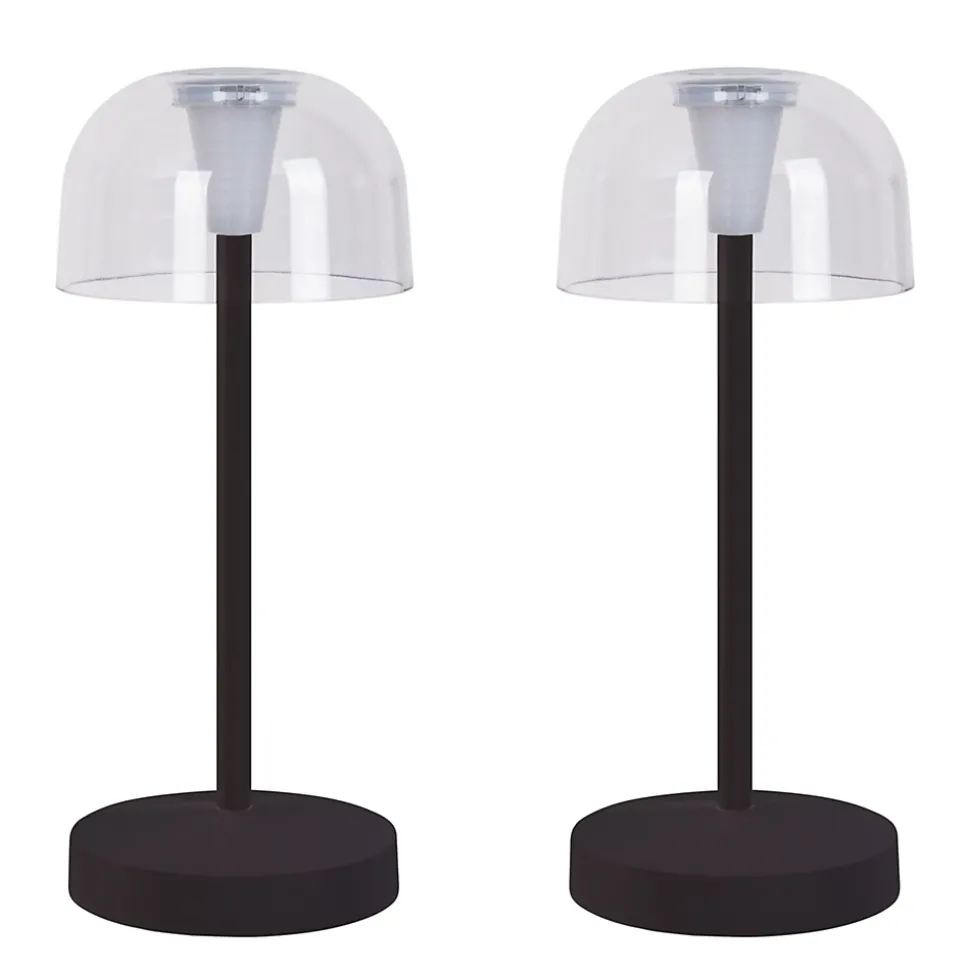 Lot de 2 lampes de table LED rechargeables 'Gomba' pour l'extérieur et l'intérieur, en métal et plastique noir , hauteur 18,5 cm