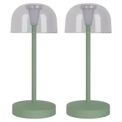 Lot de 2 lampes de table LED rechargeables 'Gomba' pour l'extérieur et l'intérieur, en métal et plastique menthe, hauteur 18,5 cm