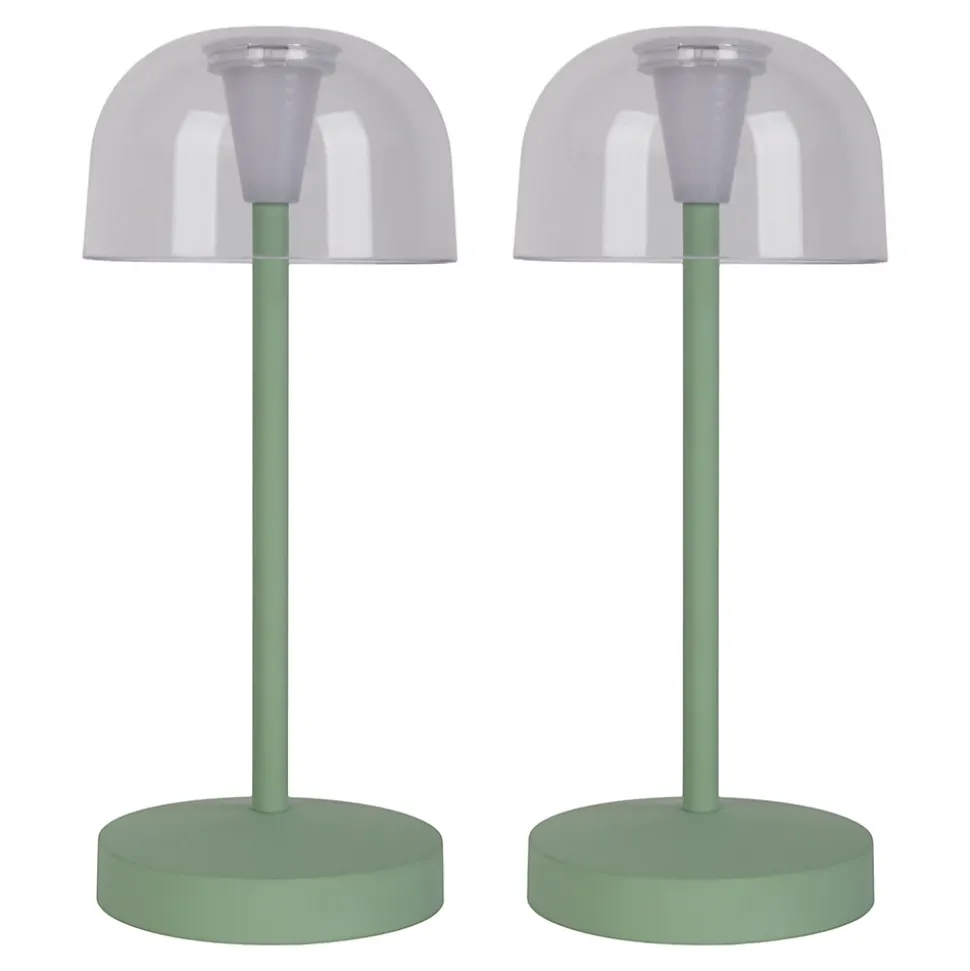 Lot de 2 lampes de table LED rechargeables 'Gomba' pour l'extérieur et l'intérieur, en métal et plastique menthe, hauteur 18,5 cm