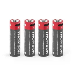 Lot de 4 Piles AA - LR06 Li-ion 1,5V rechargeables par USB-C avec câble multi USB - 520300 Thomson