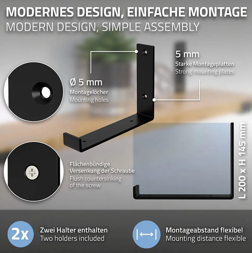 Lot de 2 support d'Etagere murale équerre fixation en métal noir