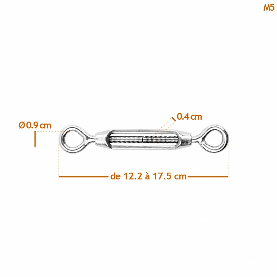 Lot de 5 tendeurs de fil réglables en acier inoxydable - Double oeillets - M5 - Linxor