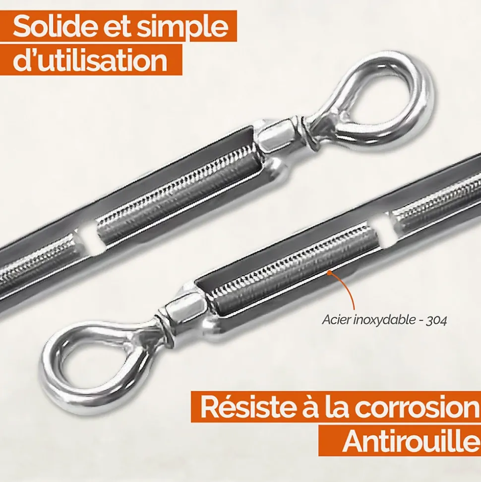 Lot de 5 tendeurs de fil réglables en acier inoxydable - Double oeillets - M5 - Linxor