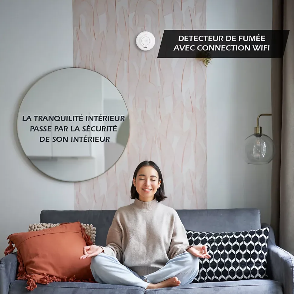 Lot de 2x Détecteur de fumée CE Pile 10 ans scellée connecté Wifi