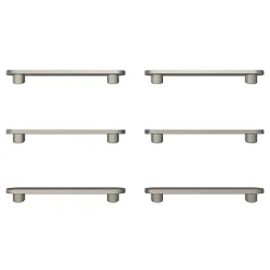 Lot 6 poignées de meuble arrondi GoodHome Minzh aluminium effet nickel satin gris l.121mm x l.25mm x H. 16mm entraxe 96mm