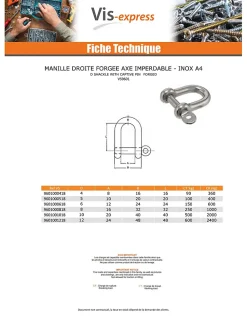 Manille Droite Forgée axe imperdable Inox A4 Diamètre 5 - 1 pièce