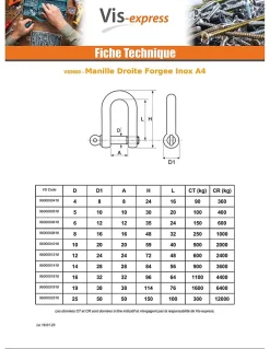 Manille Droite Forgée Inox A4 Diamètre 4 - 10 pièces